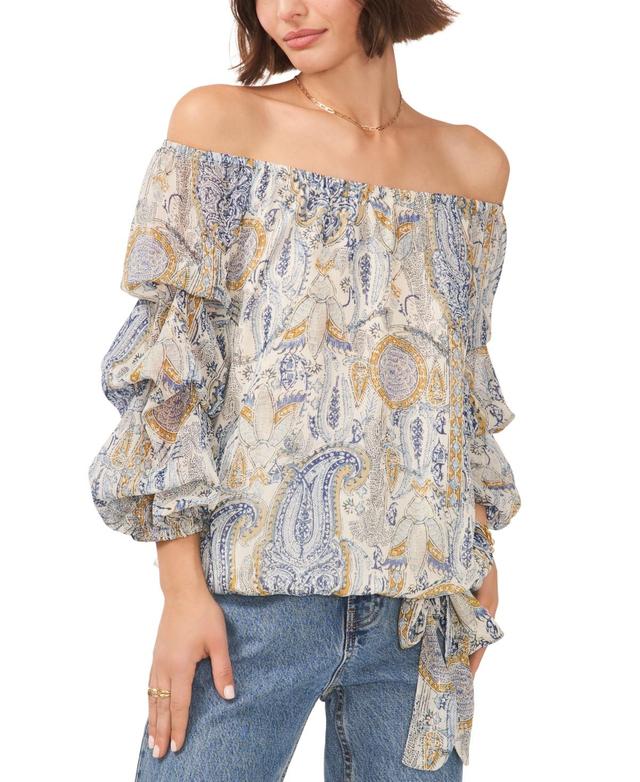 Vince Camuto Womens Paisley Off The Shoulder Bubble Sleeve Tie Front Blouse Product Image