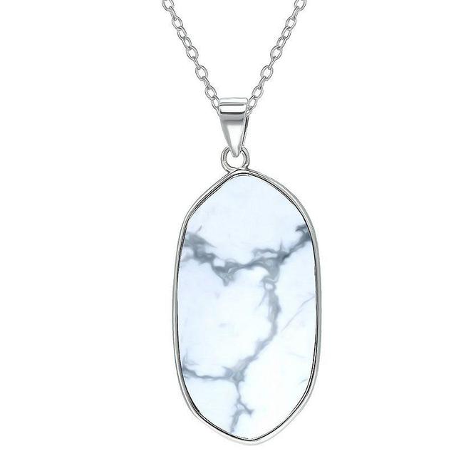 Aleure Precioso Sterling Silver Oval Gemstone Drop Pendant Necklace, Womens White Product Image