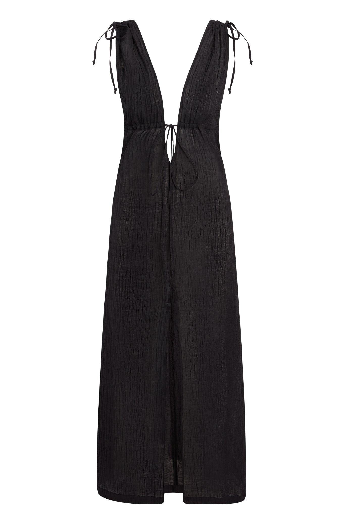 Mallorca Dress - Black Crinkle Linen Product Image