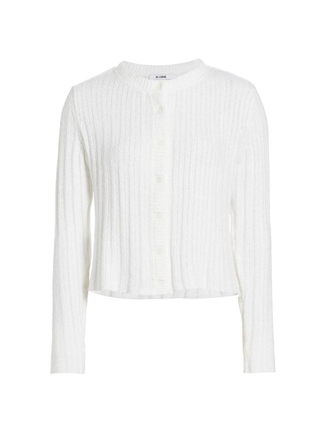 Womens Terry Rib-Knit Crewneck Cardigan Product Image