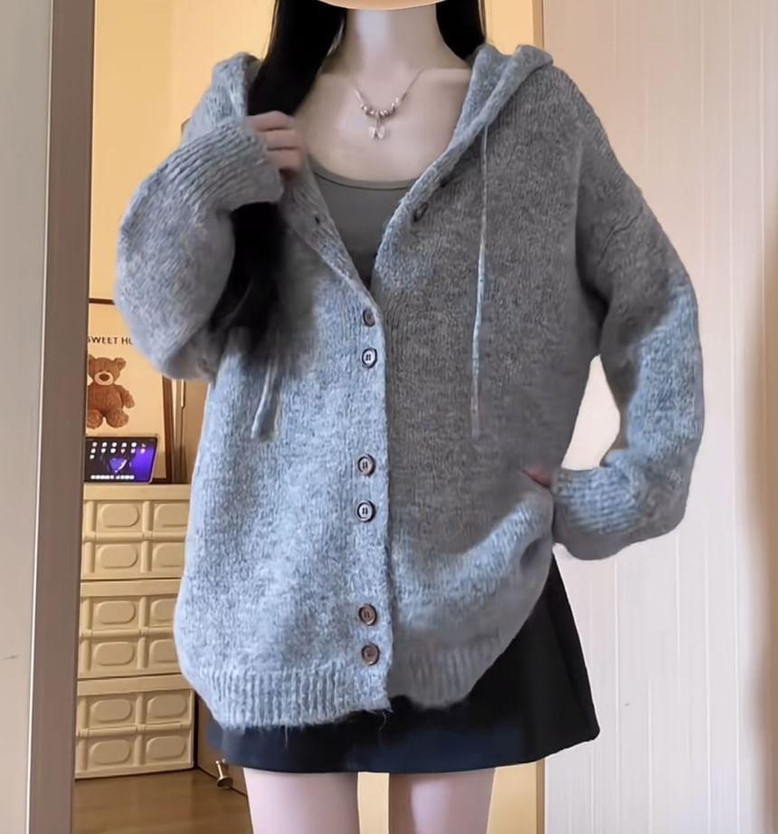 Plain Hooded Cardigan Product Image