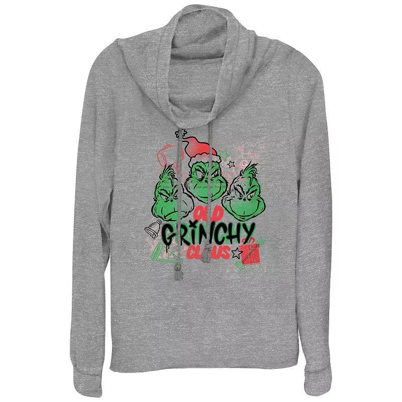 Womens Dr. Seuss Old Grinchy Claus Cowlneck Graphic Lightweight Long Sleeve Gray Grey Product Image