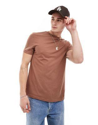 ASOS DESIGN t-shirt with crew neck in brown Product Image