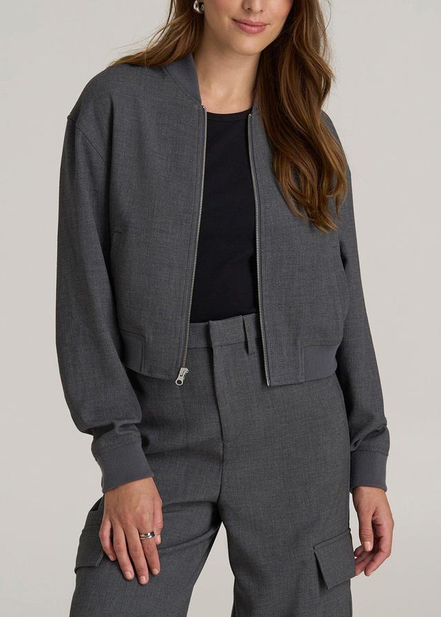 Cropped Women's Tall Bomber Jacket in Graphic Charcoal Product Image