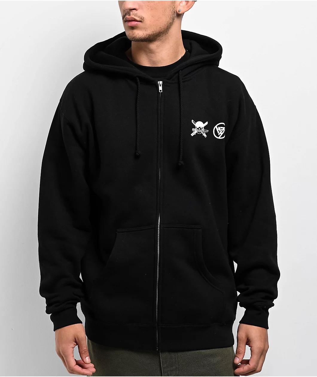 Hypland x One Piece Zoro Flame Black Zip Hoodie Product Image