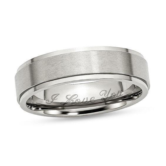 Men's 6.0mm Engravable Stainless Steel Ridged Edge Wedding Band (1 Line) Product Image