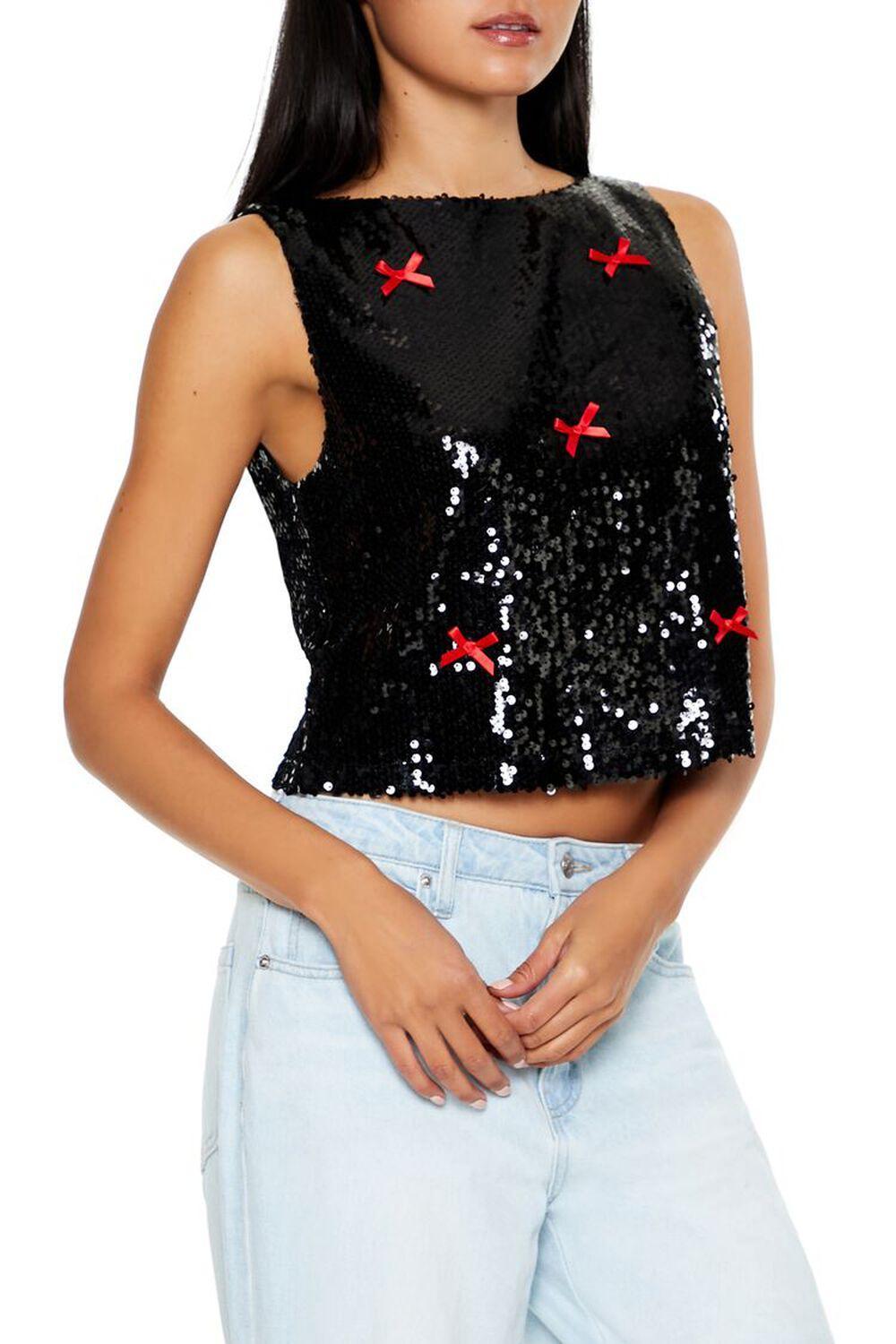 Sequin Bow Boxy Crop Top | Forever 21 Product Image