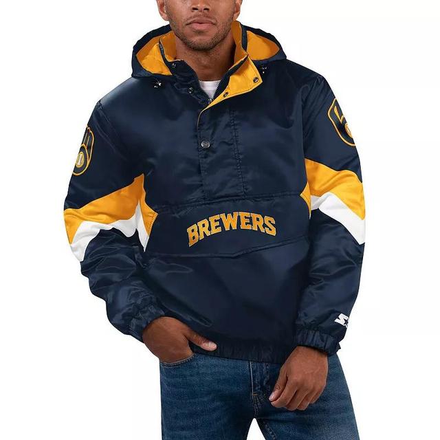 Mens Starter Milwaukee Brewers Force Play II Half-Zip Hooded Jacket Blue Product Image