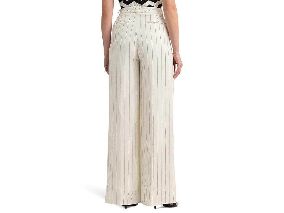 Lauren Ralph Lauren Striped Linen-Blend Wide-Leg Pants (Mascarpone Cream/Black) Women's Casual Pants Product Image