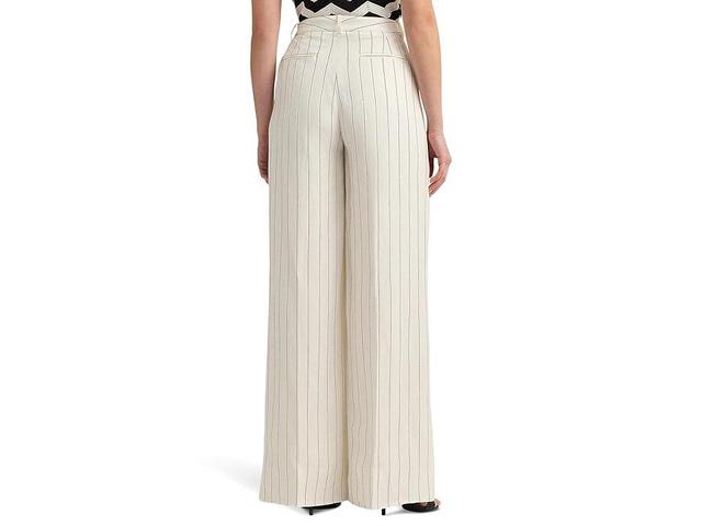 LAUREN Ralph Lauren Striped Linen-Blend Wide-Leg Pants (Mascarpone Cream/Black) Women's Casual Pants Product Image