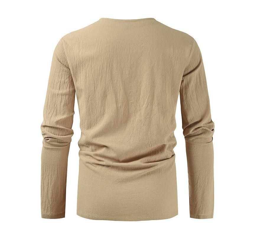 Long-Sleeve Crew Neck Lace-Up Shirt Product Image