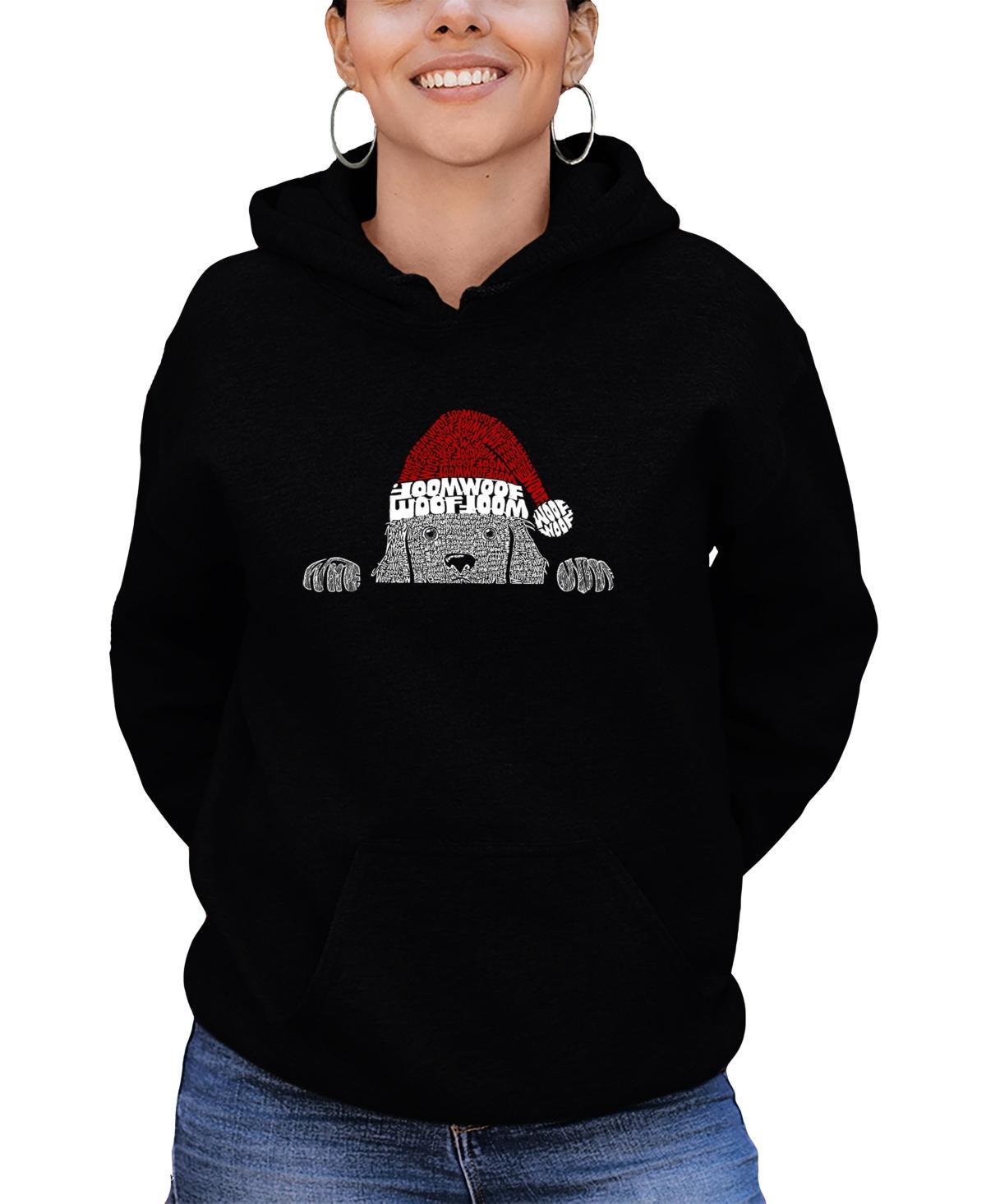 La Pop Art Womens Christmas Peeking Dog Word Art Hooded Sweatshirt Product Image