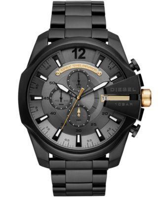 Diesel Mens Chronograph Mega Chief Black Stainless Steel Bracelet Watch 51mm Product Image