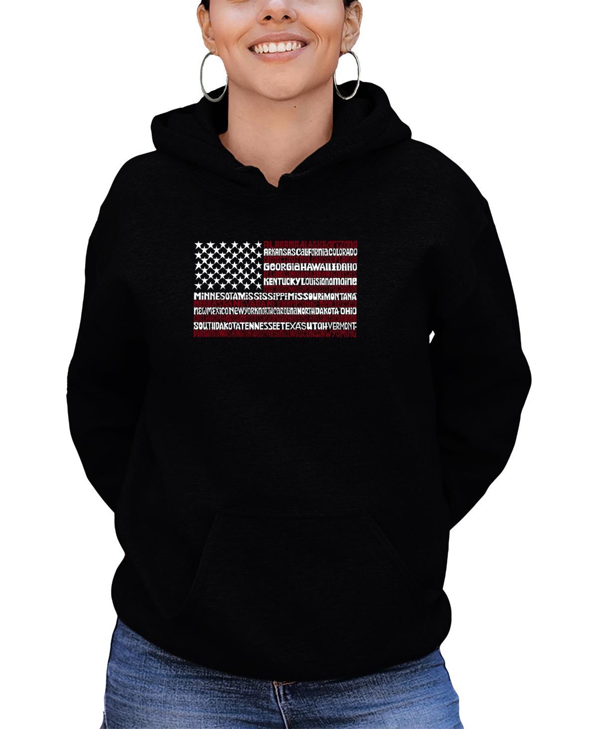 La Pop Art Womens 50 States Usa Flag Word Art Hooded Sweatshirt Product Image