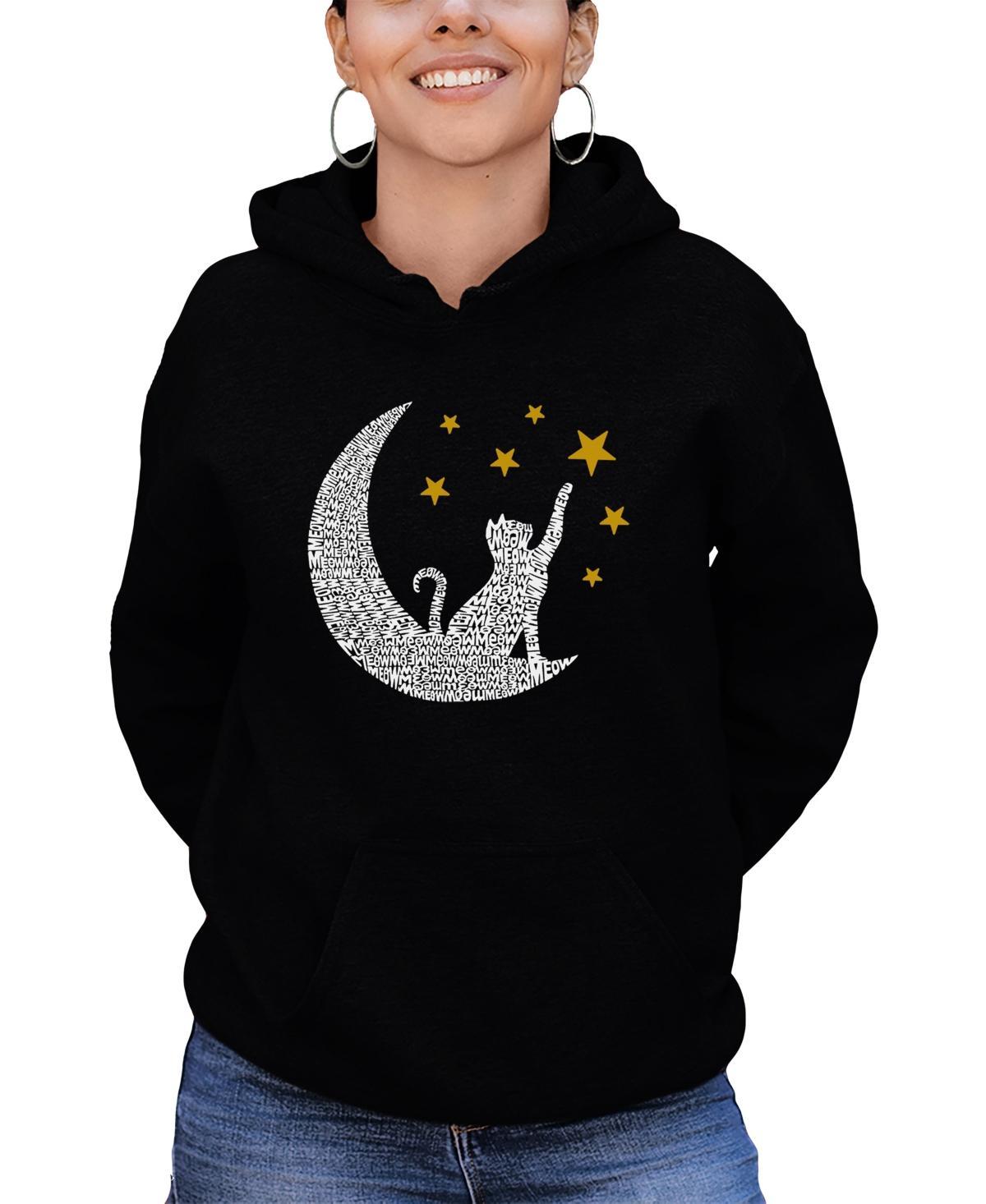 La Pop Art Womens Word Art Cat Moon Hooded Sweatshirt Product Image