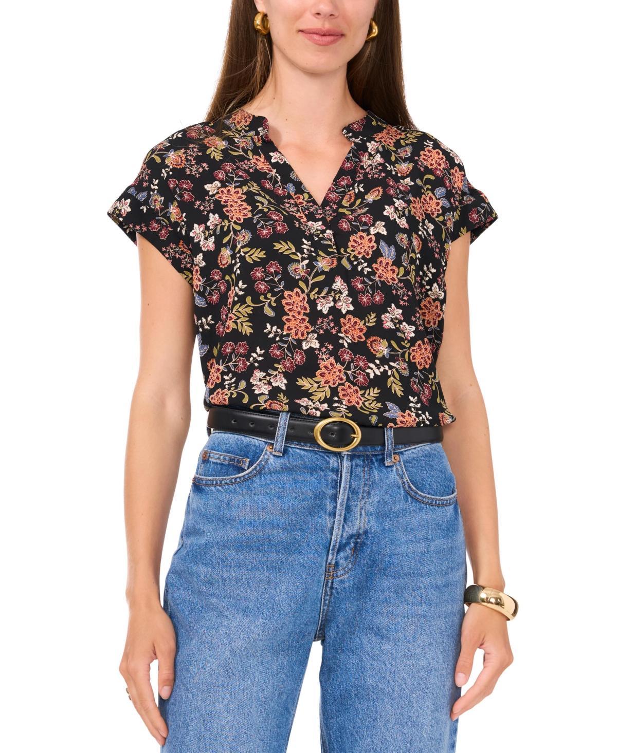 Vince Camuto Womens Floral-Print Split-Neck Top product image