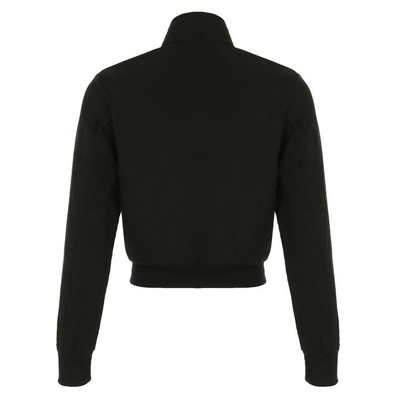 Stand Collar Plain Crop Zip Jacket Product Image