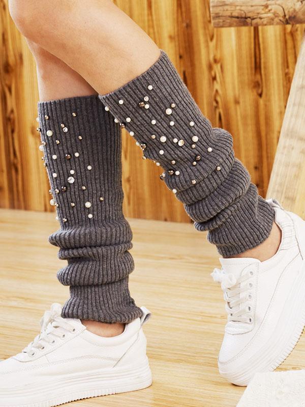 Knitted Bead Decoration Keep Warm Solid Color Leg Warmers Accessories Product Image