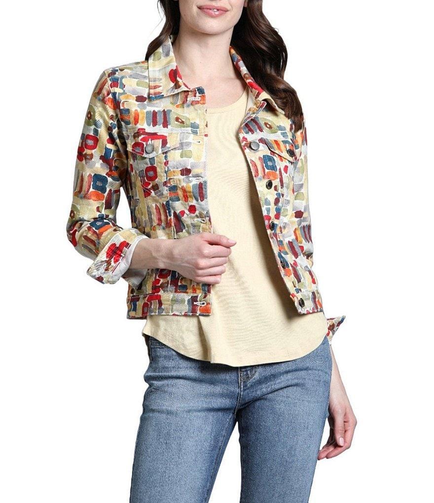 APNY Printed Stretch Twill Collared Long Sleeve Denim Jacket Product Image