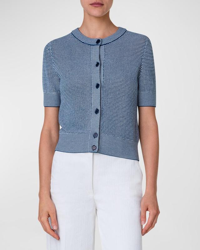 Akris punto Stripe Short Sleeve Wool Mesh Stitch Cardigan Product Image