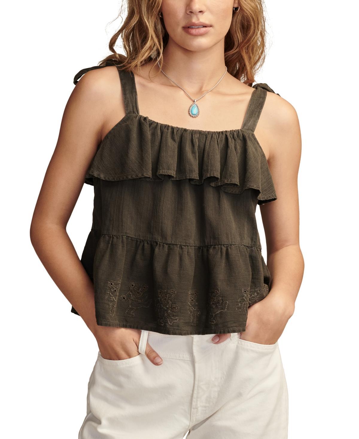 Lucky Brand Womens Cotton Band-Sleeve Yoke Top Product Image