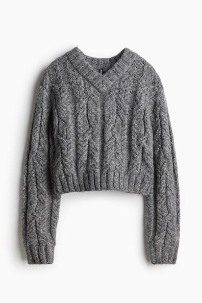 V-Neck Cable-Knit Sweater Product Image