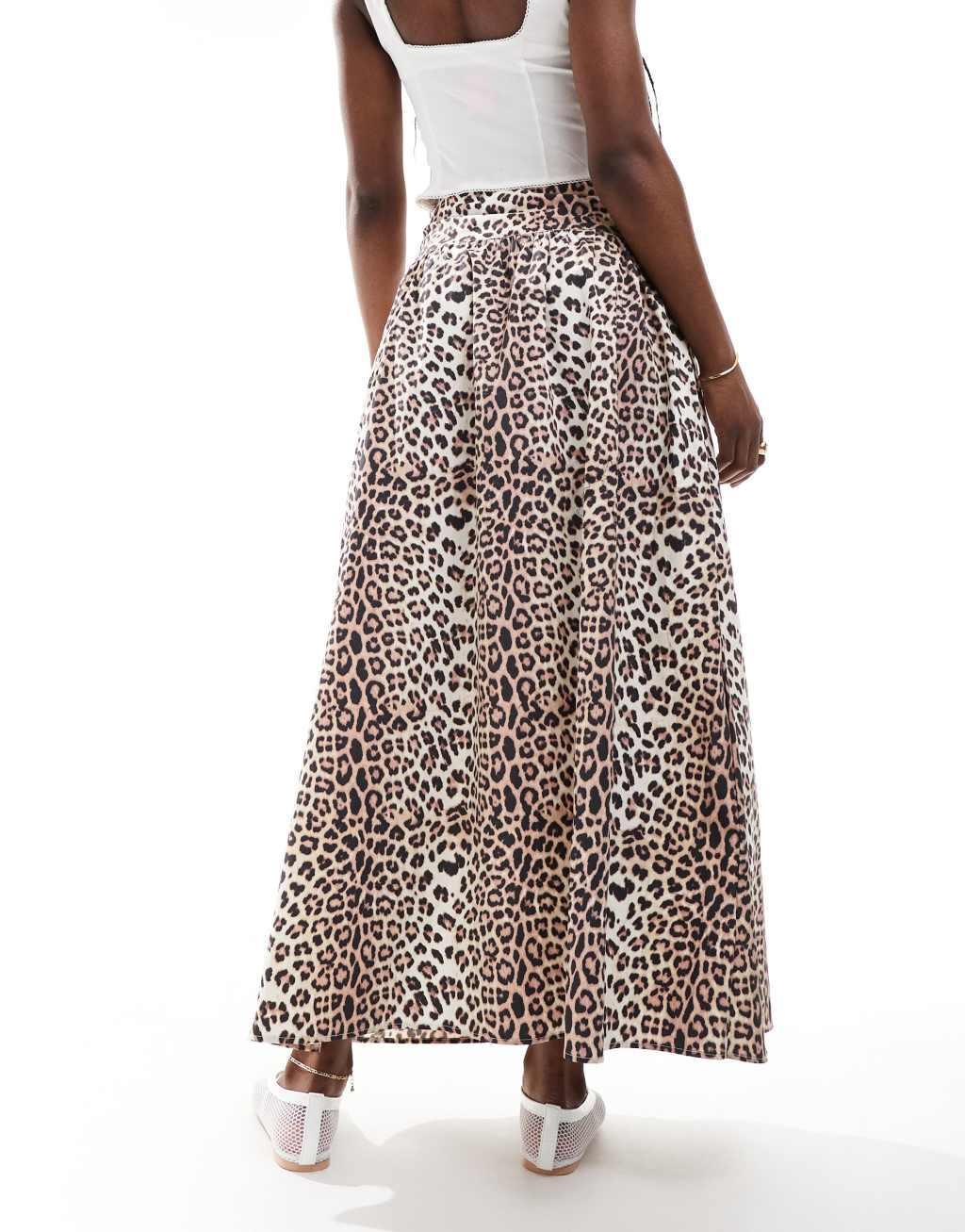 ASOS DESIGN dropped waist cotton maxi skirt in leopard print Product Image