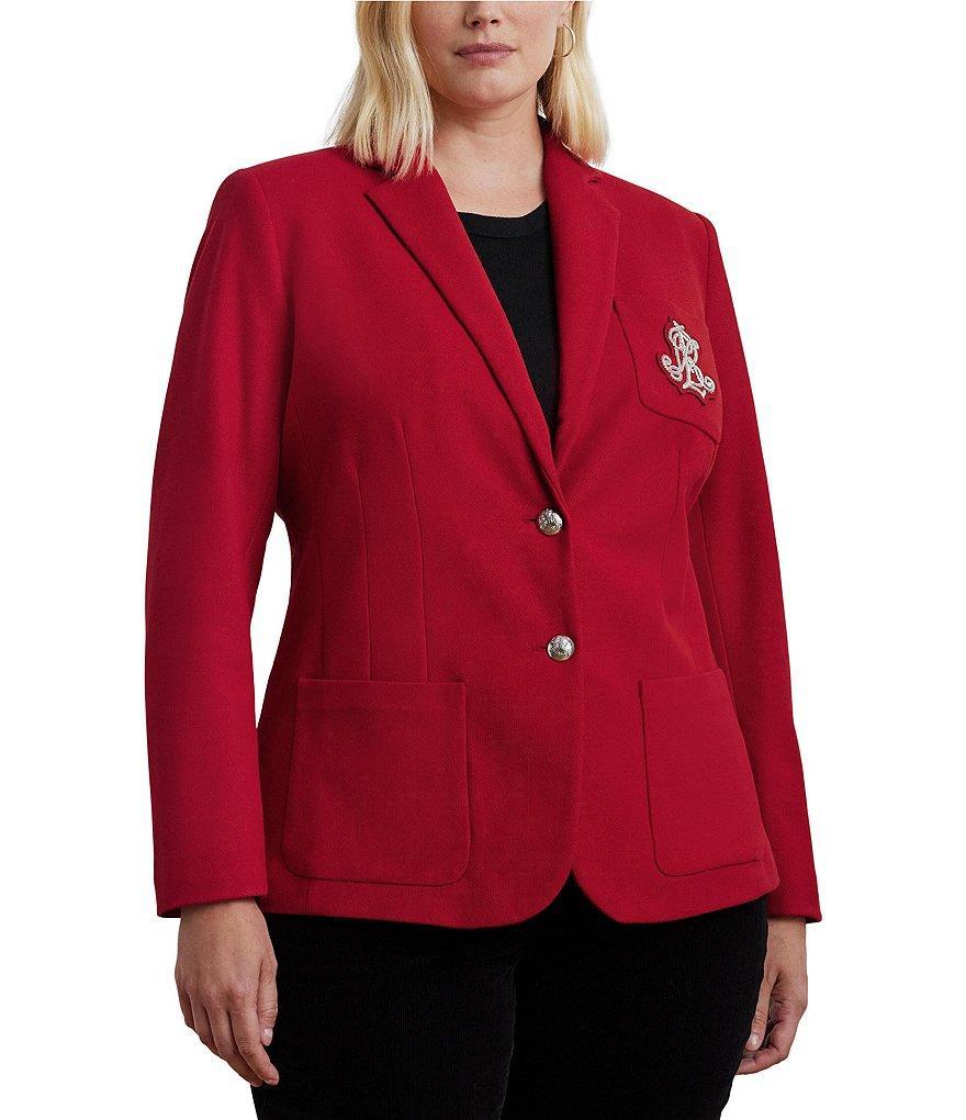 Lauren Ralph Lauren Plus Size Jacquard Notch Lapel Collar Long Sleeve Two-Button Front Blazer product image