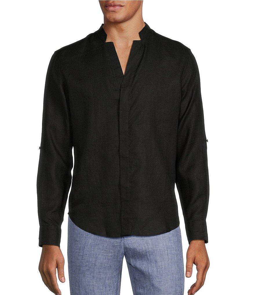 Murano Big & Tall Baird McNutt Classic Fit Mandarin Collar Roll-Tab Long Sleeve Linen Woven Shirt Product Image