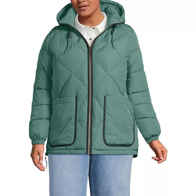 Plus Lands End FeatherFree Insulated Hooded Quilted Jacket, Womens Washed Green Product Image