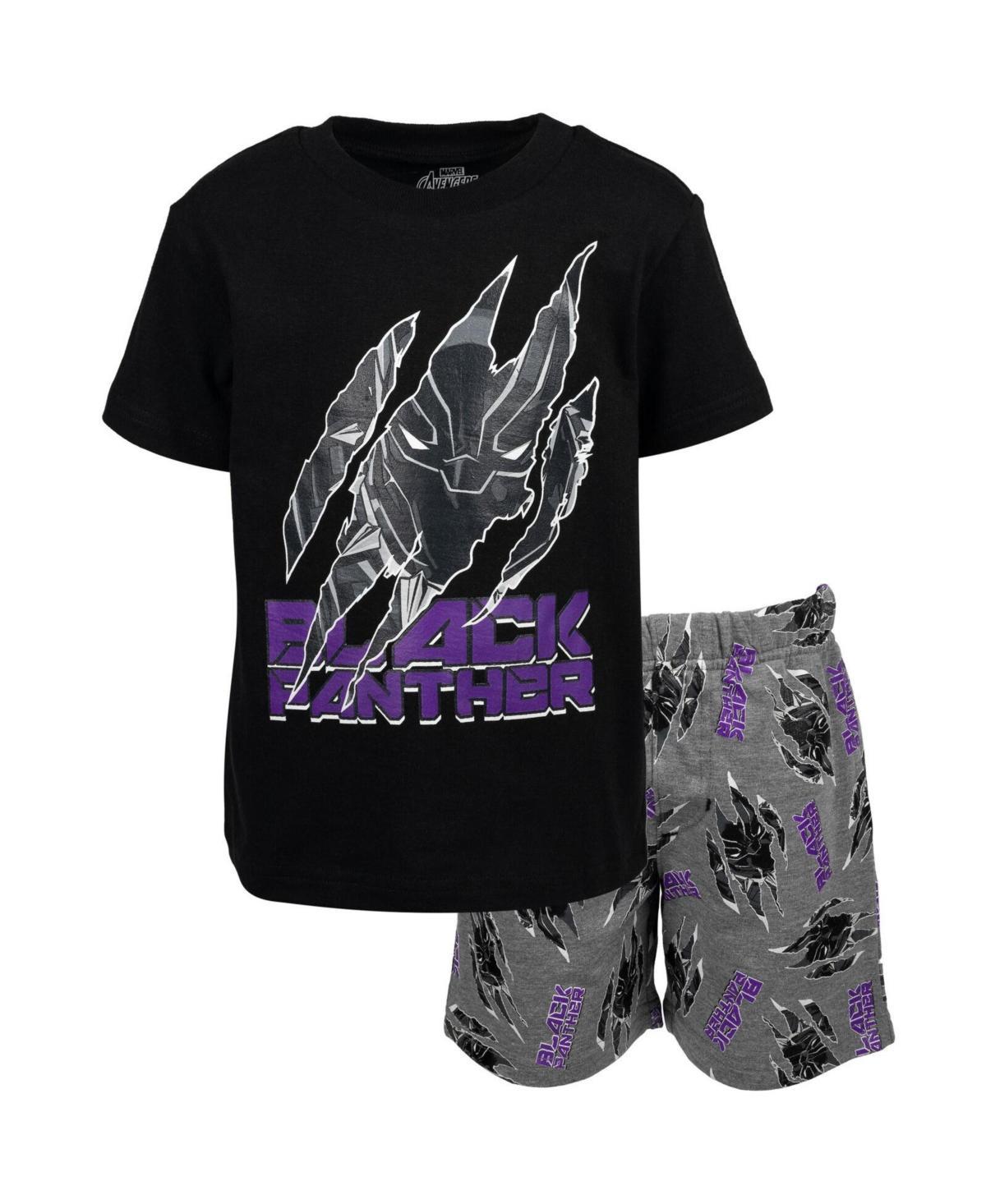 Marvel Toddler Boys Avengers Black Panther Iron Man Graphic T-Shirt and French Terry Shorts Outfit Set to - Black Product Image