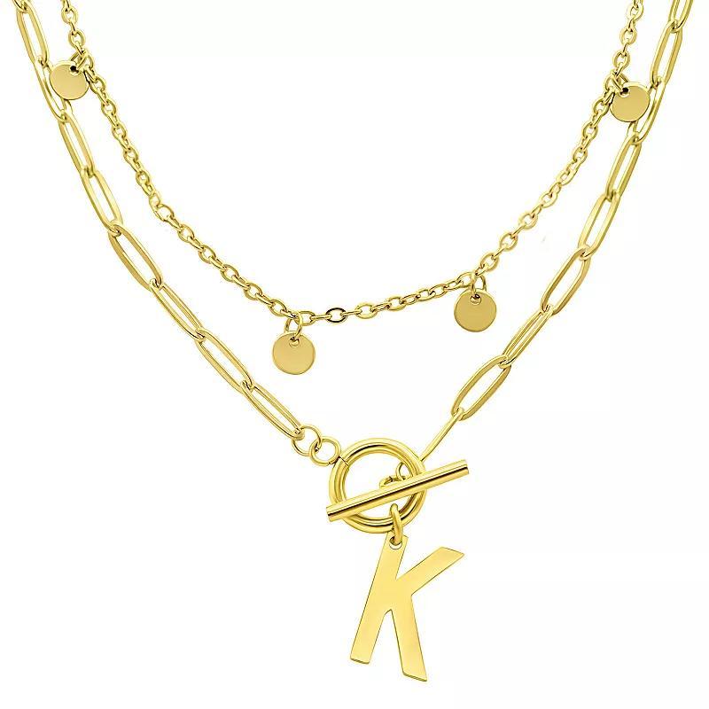 Adornia 14k Gold Plated Layered Initial Toggle Necklace, Womens Product Image