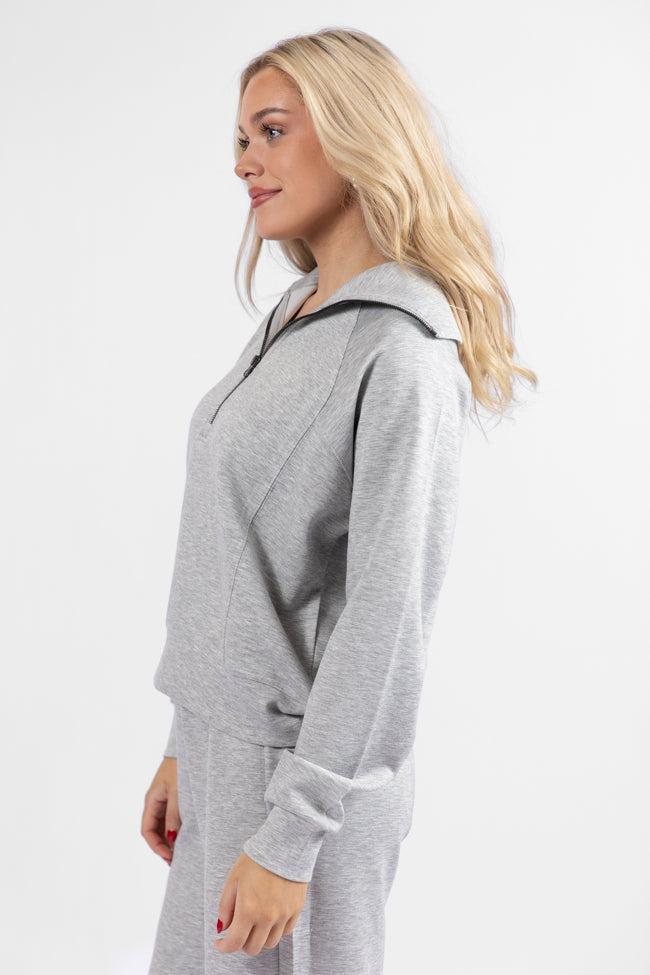 Let's Just Stay Mocha Quarter Zip Knit Pullover Product Image