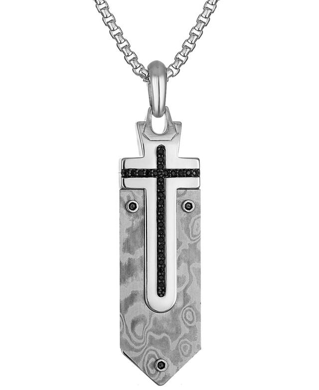 Bulova Marc Anthony Mens Black Diamond Damascus Sword Pendant Necklace (1/6 ct. t.w.) in Sterling Silver-Plate, 24 + 2 extender, BVP1079-wmmaa Product Image