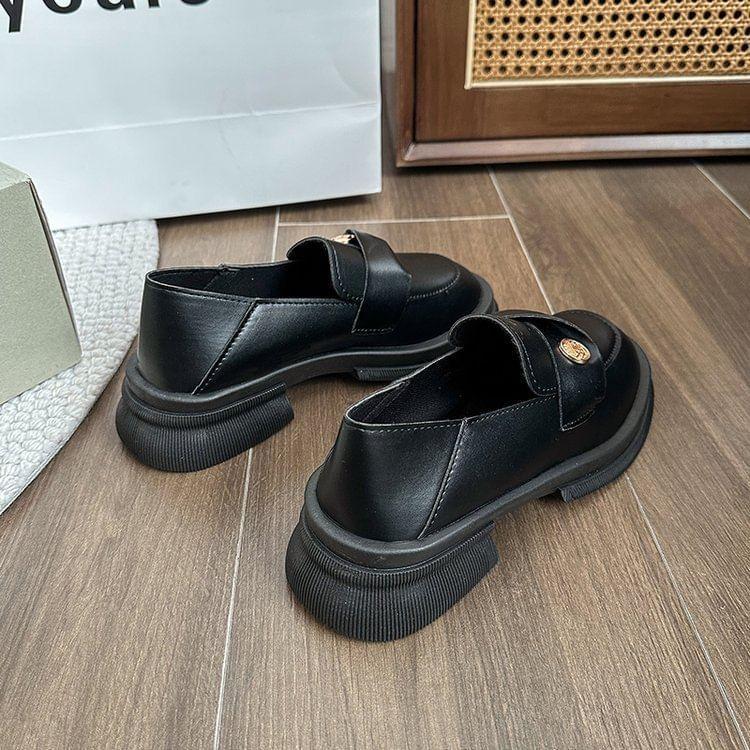 Platform Plain Metal Accent Faux Leather Loafers Product Image