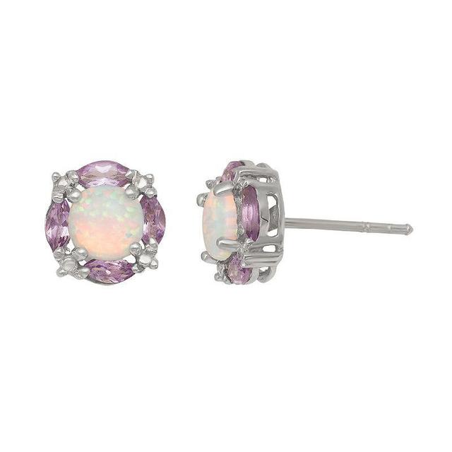 Designs by Gioelli Sterling Silver Lab-Created Opal & Amethyst Stud Earrings, Womens Product Image