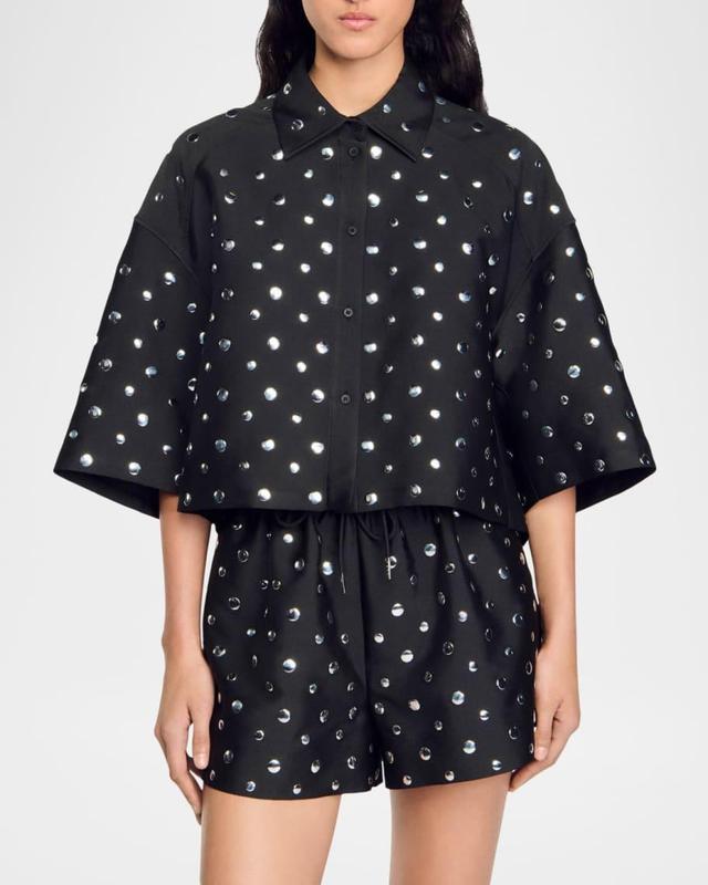 Galaxy Studded Oversized Cropped Shirt Product Image