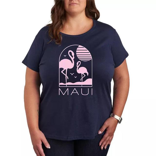 Plus Maui Flamingos Graphic Tee, Womens Grey Blue Product Image