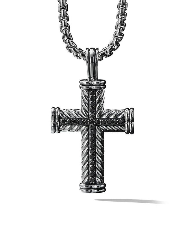 David Yurman Mens Chevron Cross Pendant in Sterling Silver with Black Diamonds, 33.5mm Product Image