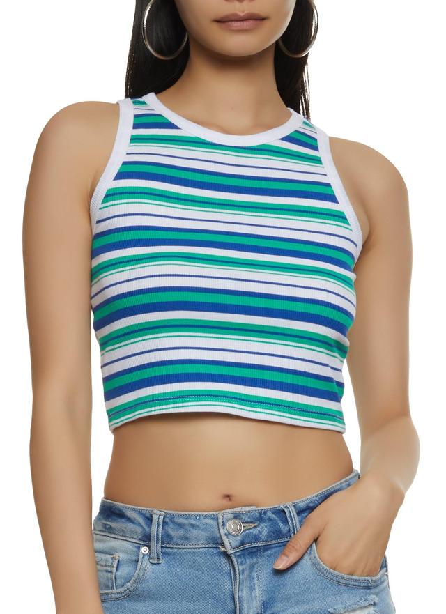 Womens Striped Racerback Cropped Tank Top Product Image