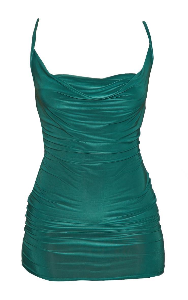 Emerald Green Slinky Cowl Neck Bodycon Dress Product Image