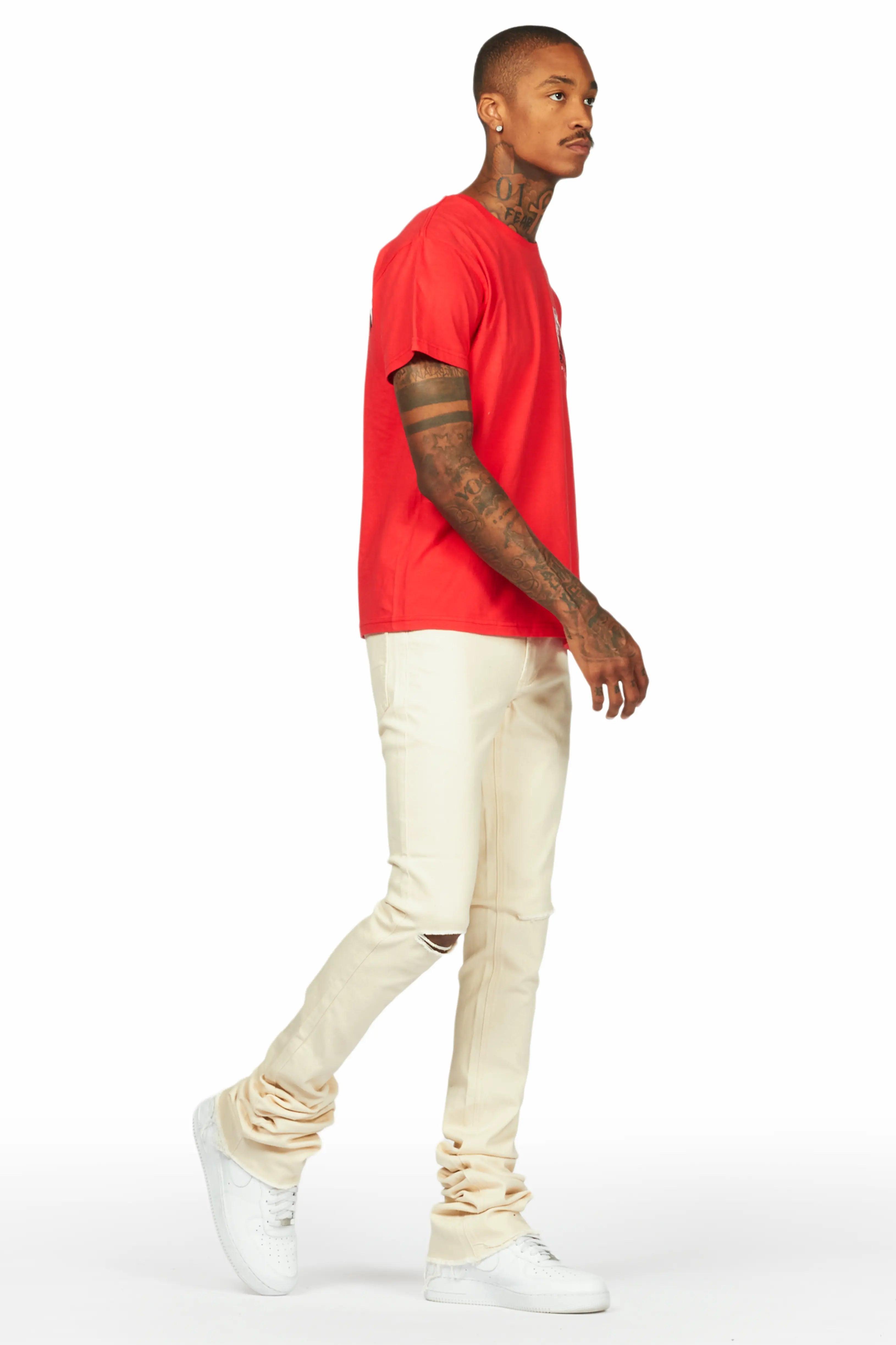 Wizzurd Red T-Shirt & Josiah Beige Super Stacked Flare Jean Bundle Male Product Image