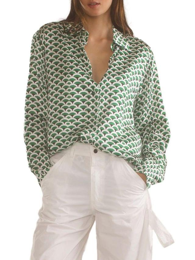 Womens Silk Printed Button-Up Shirt Product Image