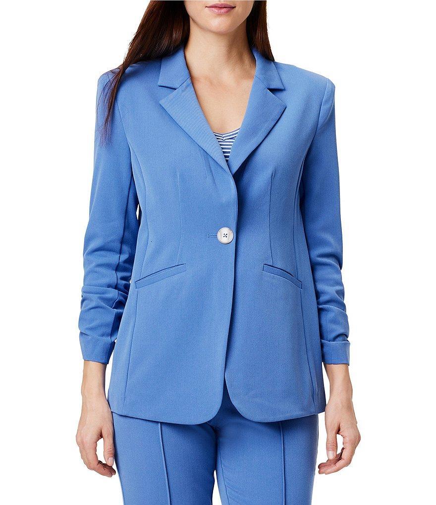 NIC + ZOE Avenue Notch Lapel Collar Ruched Sleeve One Button Jacket Product Image