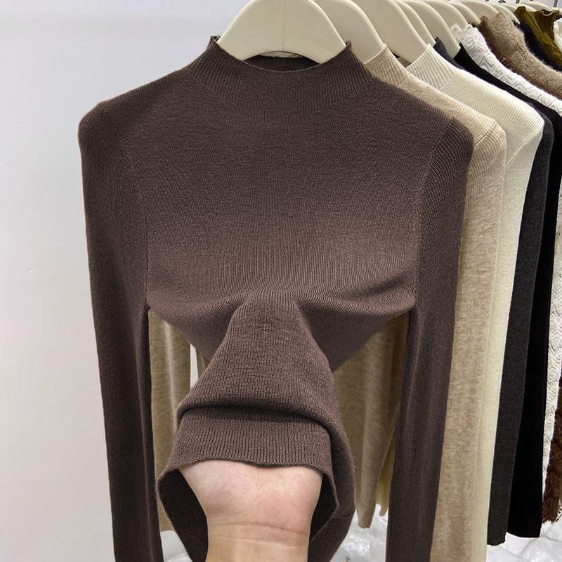 Long-Sleeve Mock Neck Plain Knit Top product image