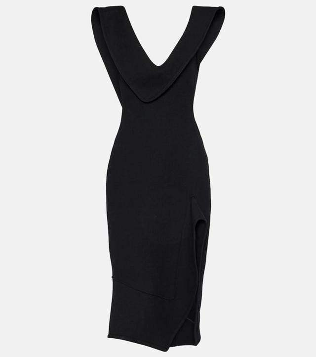 Structured-neckline Crepe Midi Dress In Black Product Image