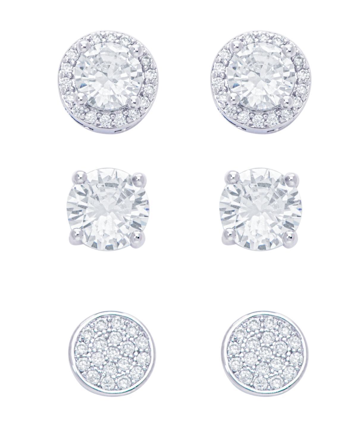 Womens Fine Silver Plated Round, Halo, Cubic Zirconia Stud Earrings Set, 6 Pieces Product Image