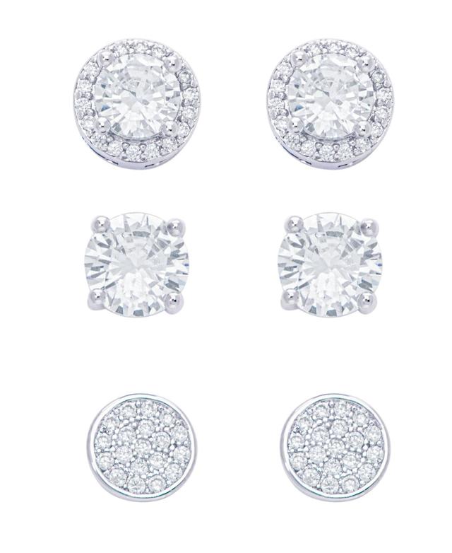 Womens Fine Silver Plated Round, Halo, Cubic Zirconia Stud Earrings Set, 6 Pieces Product Image