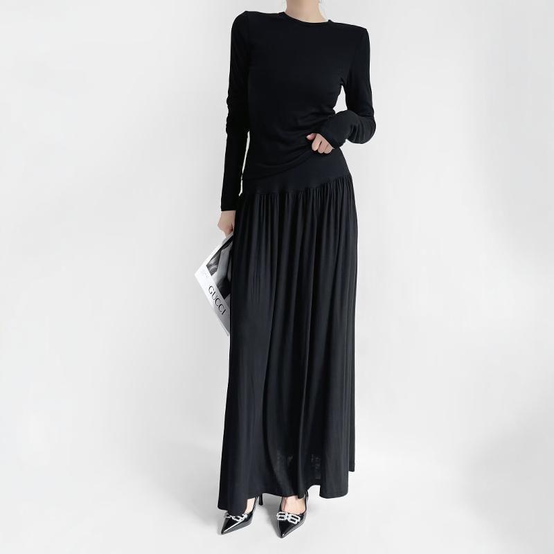 Elastic Waist Maxi A-Line Skirt Product Image