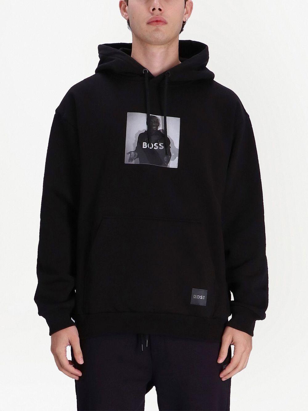 Boss X Khaby Relaxed-fit Cotton-blend Hoodie With Lenticular Artwork In Black Product Image